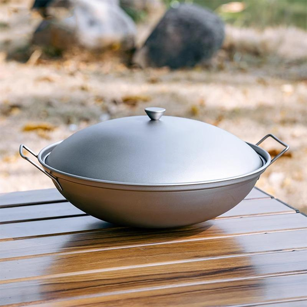 Campfire Cooking Anime - Titanium Wok Pan with Lid Double