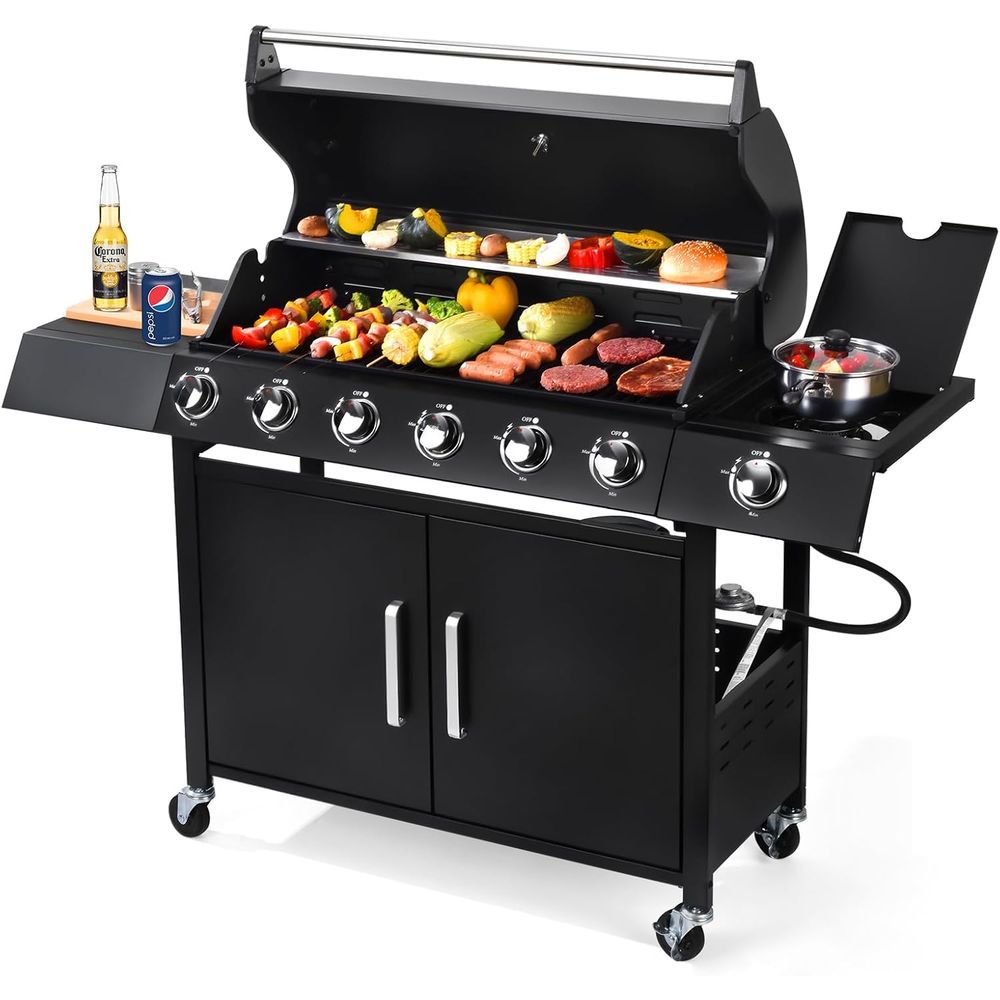 Camping Cooking Top - 6-Burner Gas Grill with Side Burner,