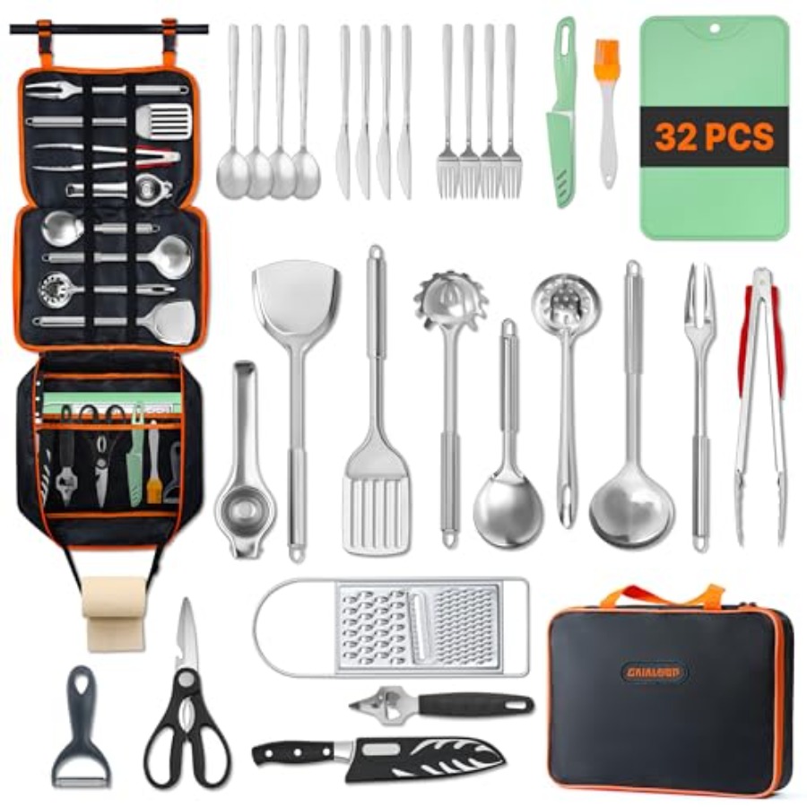 Camping Cooking Essentials Kit - Portable Camping Cooking Utensils Set, Camp