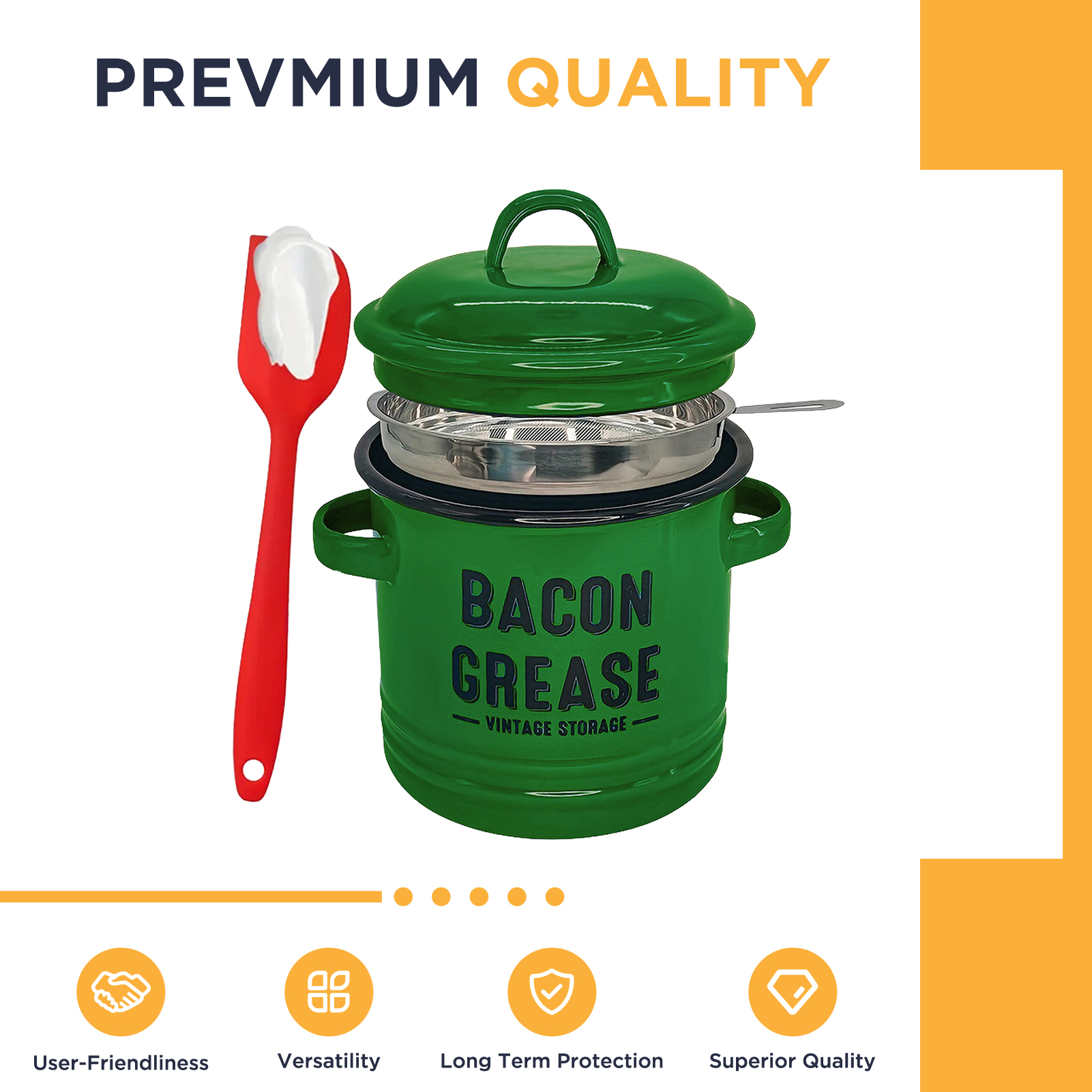 Camping Cooking Oil Container - Enamel Bacon Grease Container with Fine