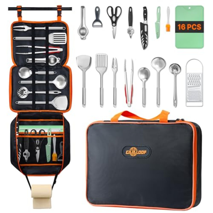 Camping Cooking Essentials Kit - Portable Camping Cooking Utensils Set, Camp