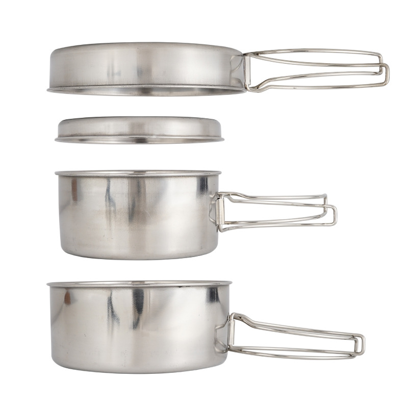 Quechua Camping Cooking Set - CLS 4-Piece Stainless Steel Camping Cookware