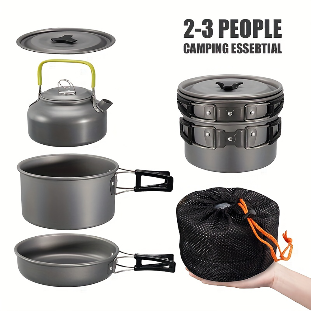 Camping Cooking Equipment - Outdoor camping cookware set made of