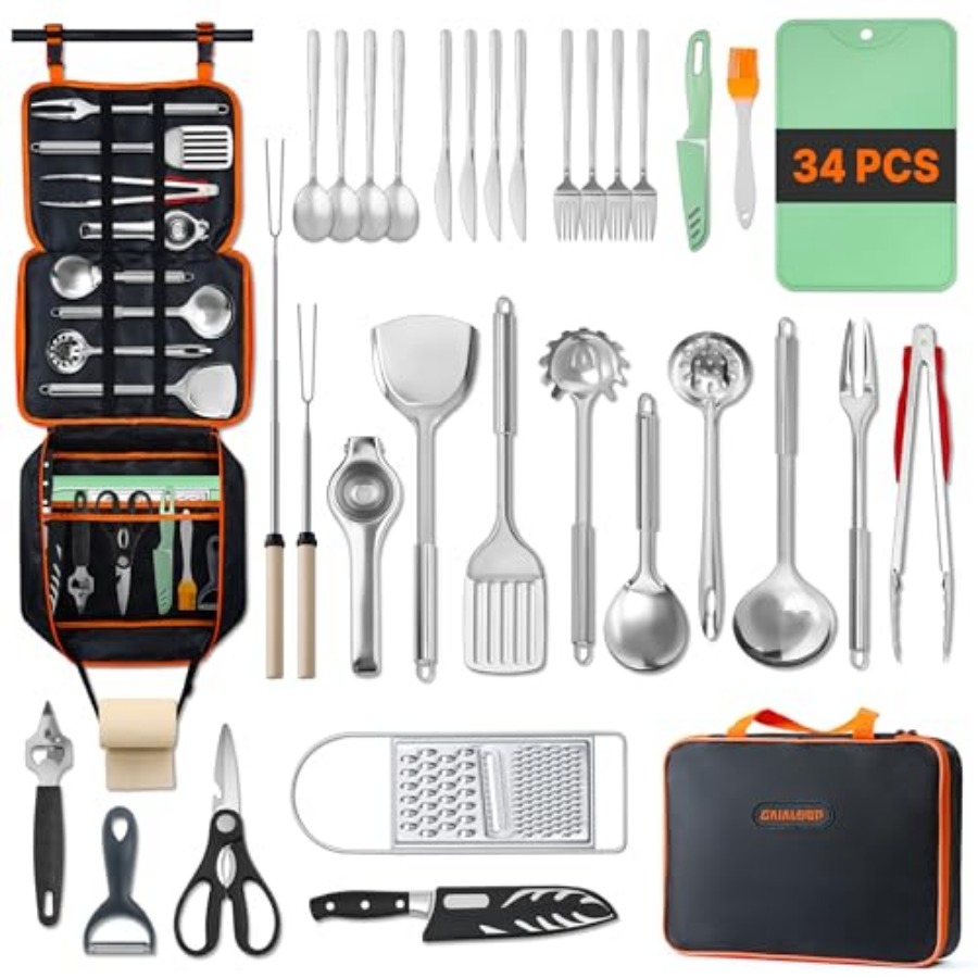 Camping Cooking Essentials Kit - Portable Camping Cooking Utensils Set, Camp