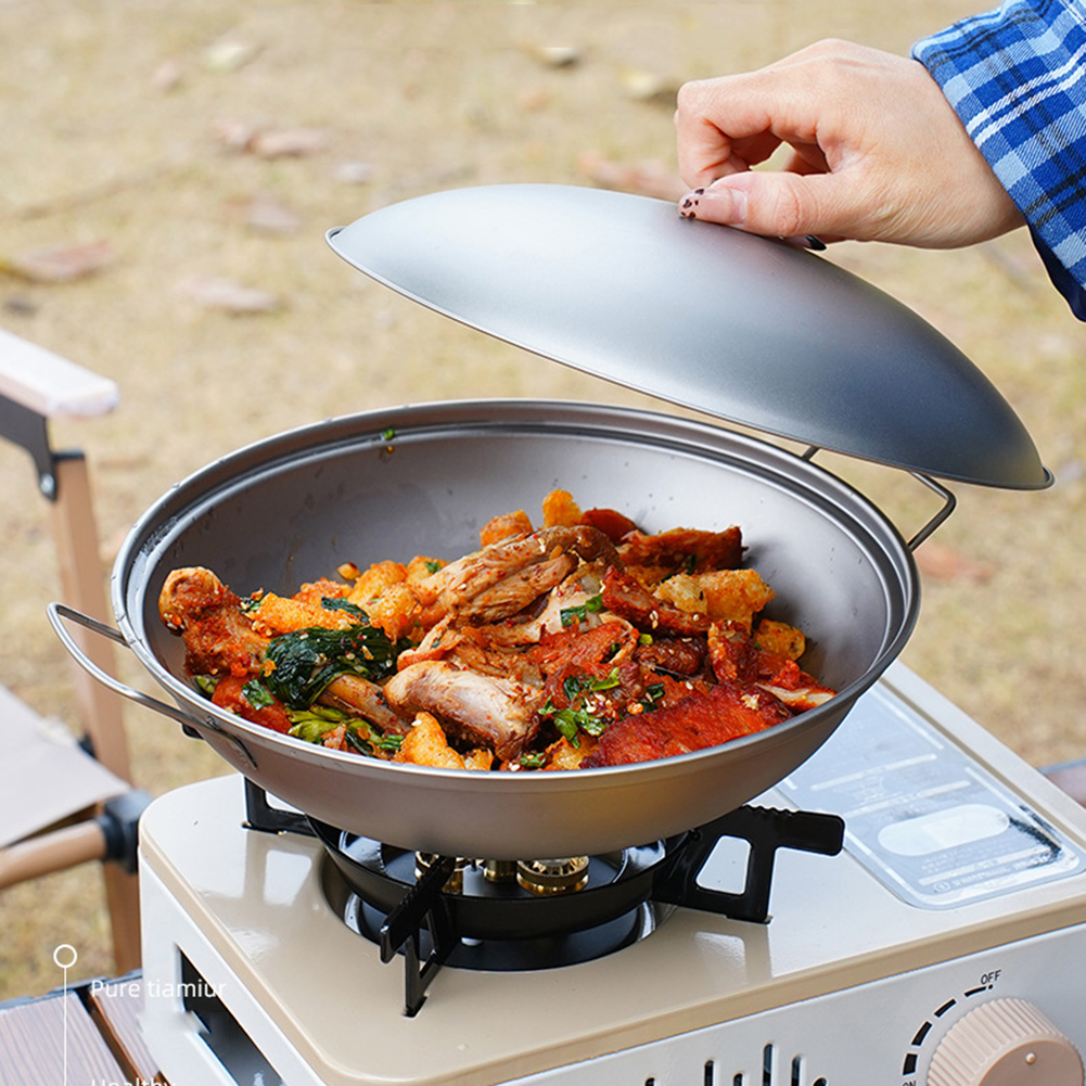 Titanium Wok Pan with Lid Doub - Campfire Cooking Anime avis et prix