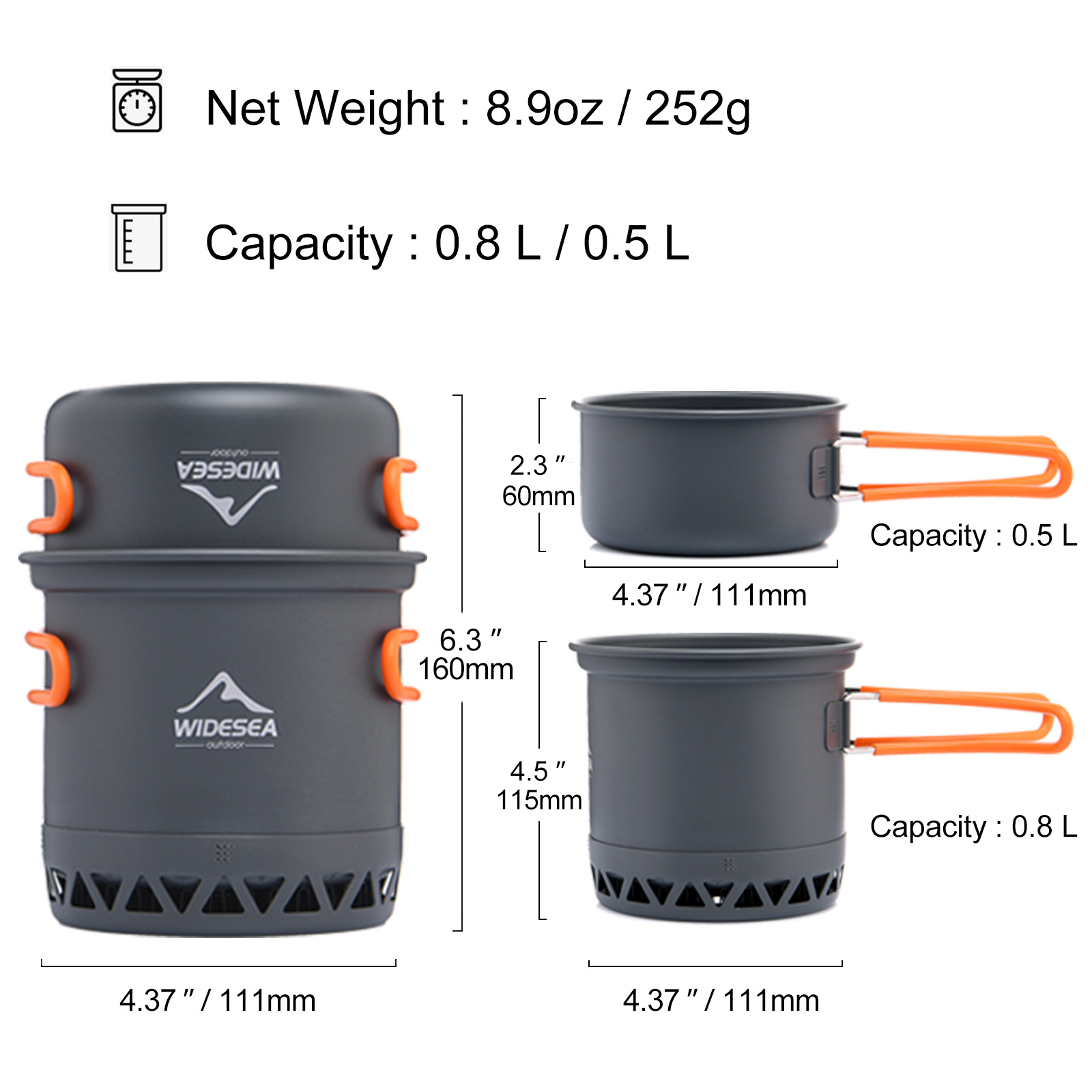 Widesea Camping Pot 1.3L 2.3L  - Quechua Camping Cooking Set avis et prix