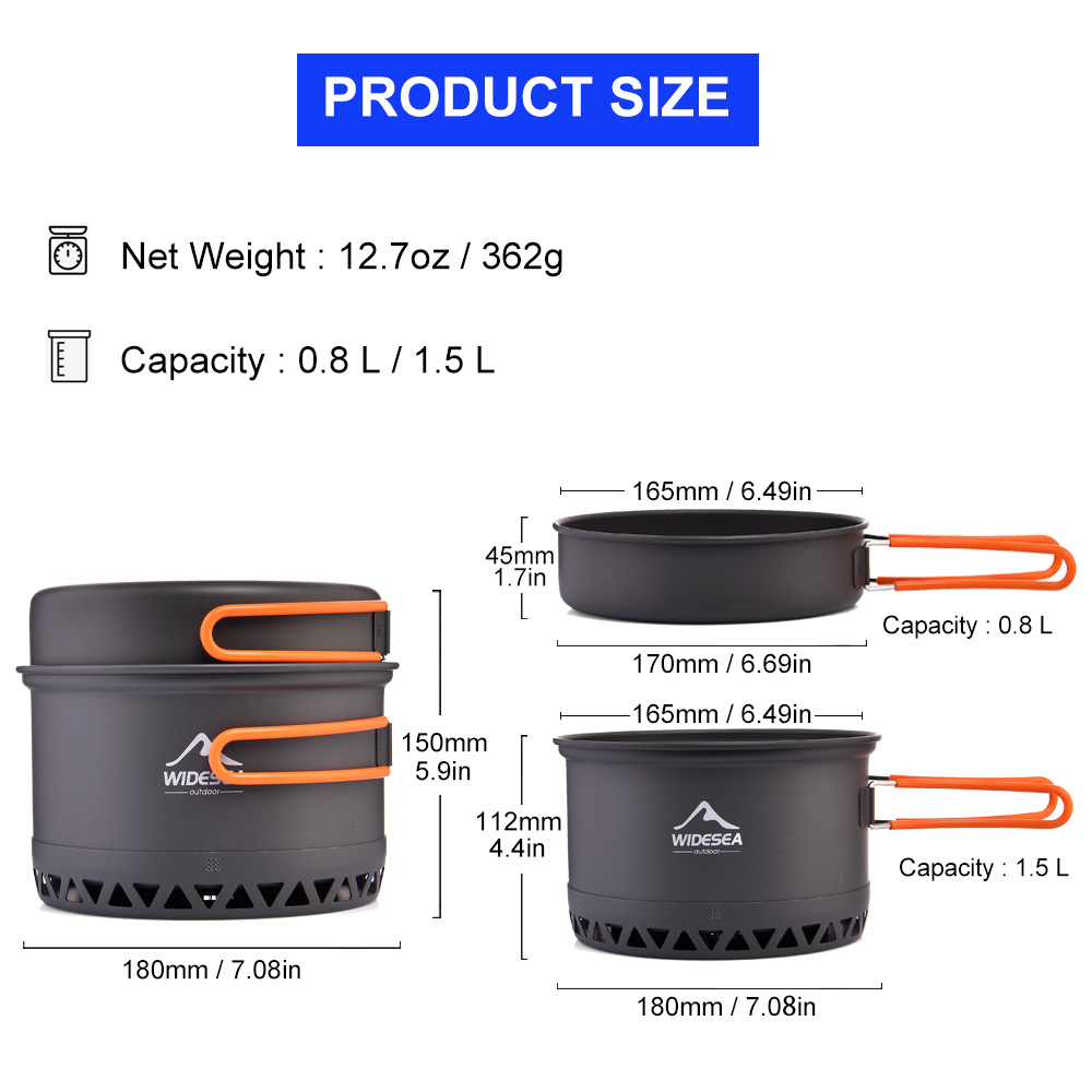 Widesea Camping Pot 1.3L 2.3L  - Quechua Camping Cooking Set avis et prix