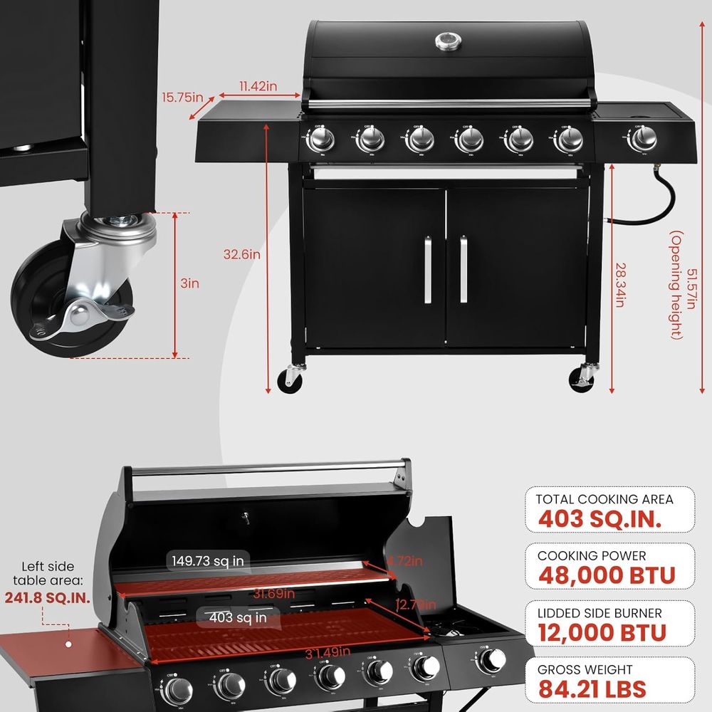 6-Burner Gas Grill with Side B - Camping Cooking Top avis et prix