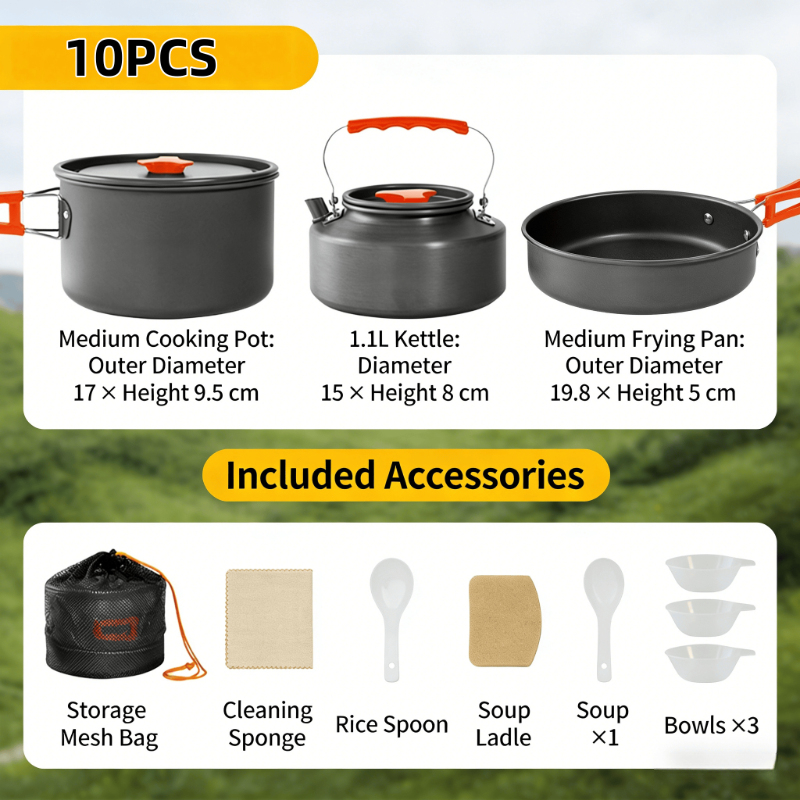 10pcs Camping Cookware Set Hig - Quality Camping Cooking Set avis et prix