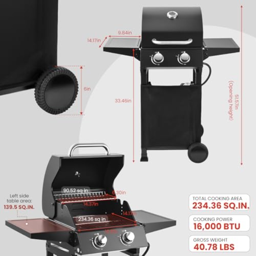 2-Burner Gas Grill 234 SQ.IN O - Camping Cooking Top avis et prix