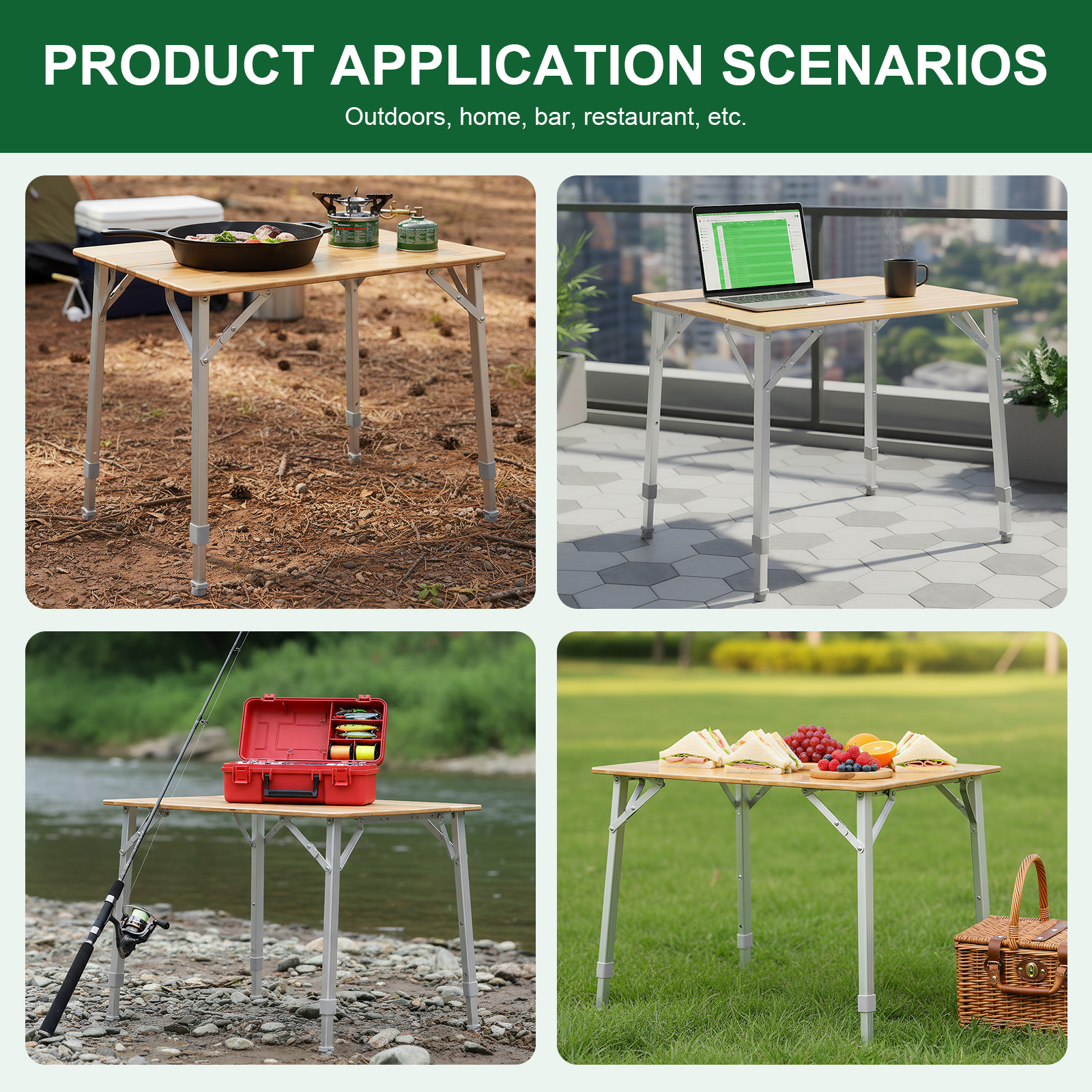 Adjustable Height Bamboo Foldi - Camping Cooking Table avis et prix